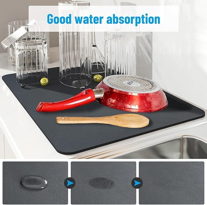 Premium HEAVY Dish Drying Mat – Water Absorbent & Heat Resistan Water Absorbent mat Drying mat for Kitchen Utensils Large Dry mat for Kitchen