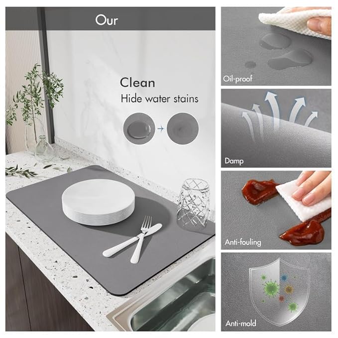 Premium HEAVY Dish Drying Mat – Water Absorbent & Heat Resistan Water Absorbent mat Drying mat for Kitchen Utensils Large Dry mat for Kitchen