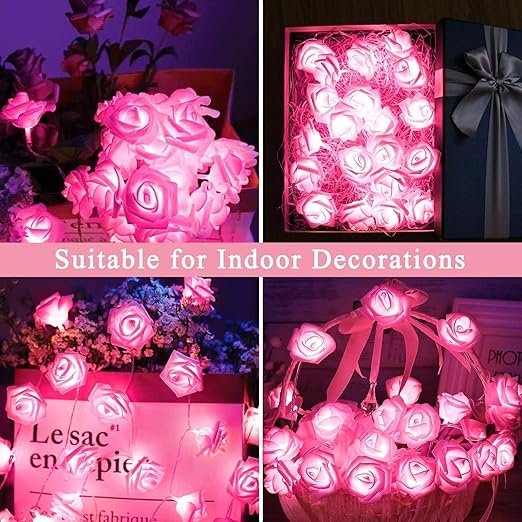 Rose Led Serial String Lights for Home Decore Copper Wire 13 led Lights for Diwali Birthday Festive Decore, Indoor/Outdoor (Pink, 2.6 Meter)