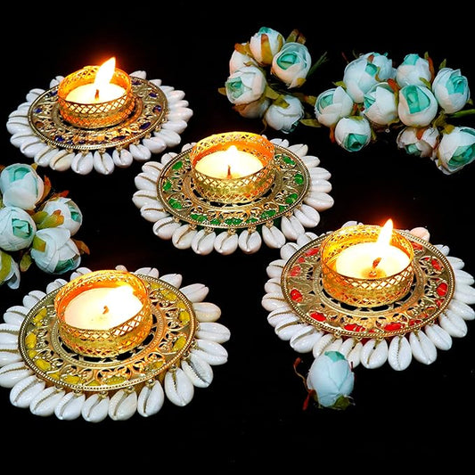 Unique kawdi Design Candle Holder Set of 4 Multicolored Tealight Candle Holder Diya Holder for Home Décor, Diwali, Living Room décor