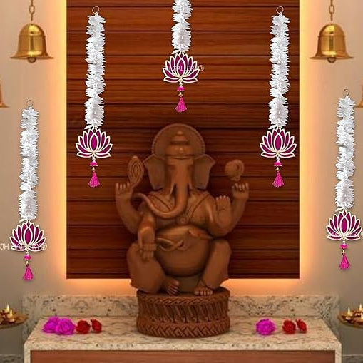 Lotus hangings Flower for Decoration | Artificial Lotus Garland Strings for Pooja Room, Mandir, Diwali, Festival, Wedding | Wall Decorative Items for Home Pooja Décor (40 INCH)