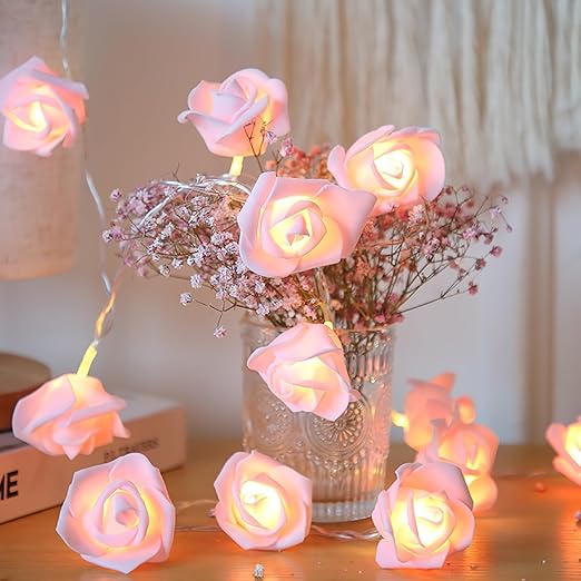 Rose Led Serial String Lights for Home Decore Copper Wire 13 led Lights for Diwali Birthday Festive Decore, Indoor/Outdoor (Pink, 2.6 Meter)